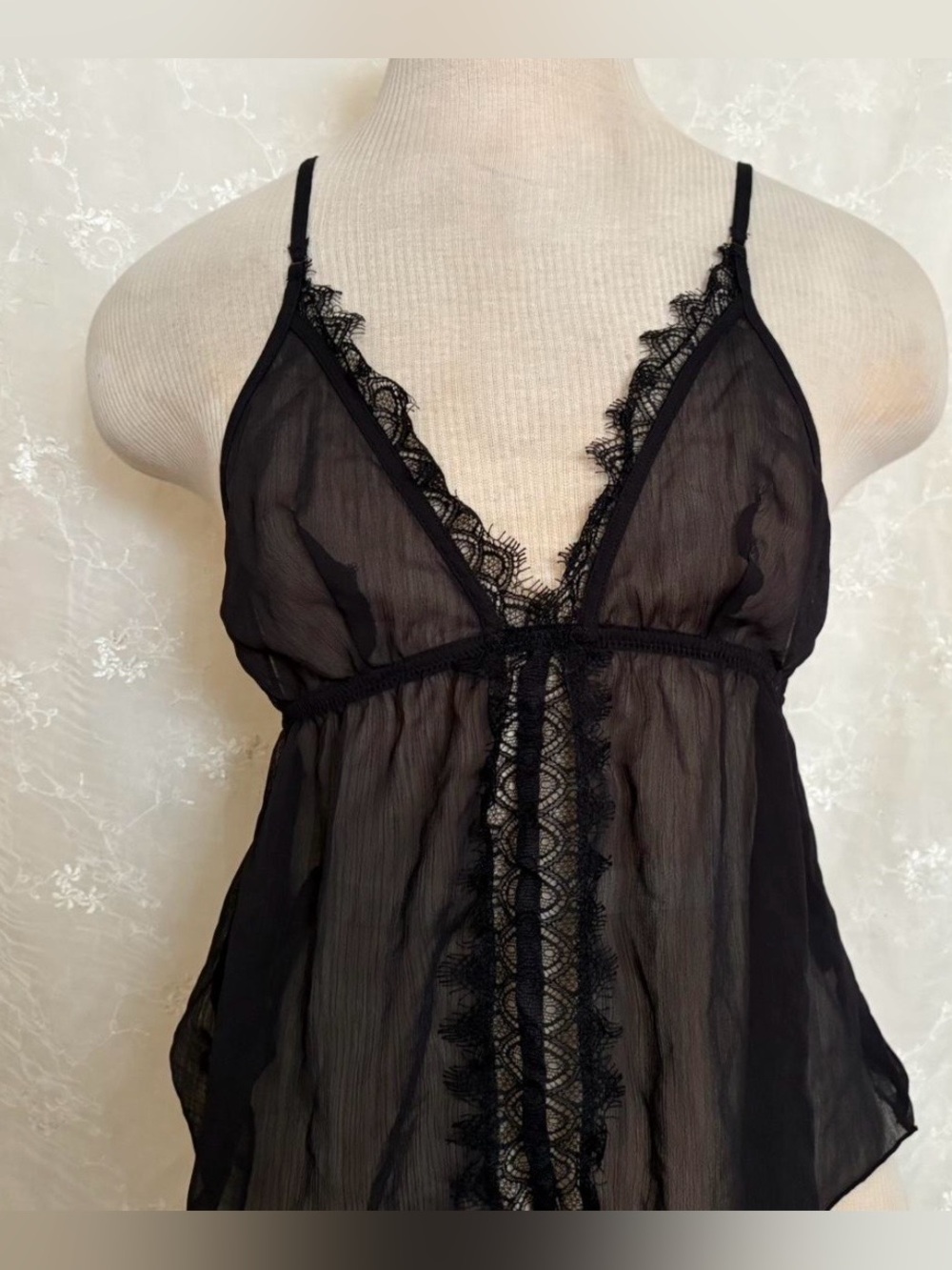 Bluebella Black Lace Trim Sheer Chemise Like New